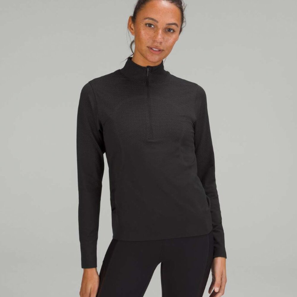 Lululemon Swiftly Relaxed Half Zip - Black/Gull Grey - Size 6